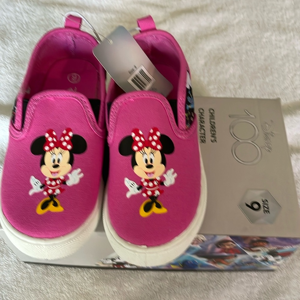 One pair of Disney 100 character sneakers in size 9 & pink with Minnie Mouse.